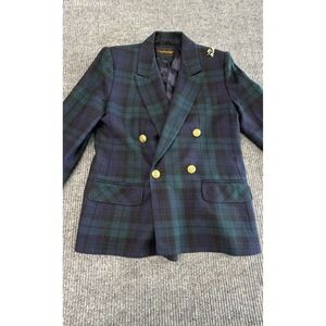 Vintage 90s Giorgio Sant'Angelo Women's Black Watch Plaid Blazer Gold Buttons